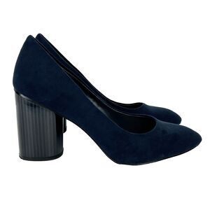 Nine West Camanda Navy Blue Vegan Suede Pointed Toe Heels Pumps Party Shoes Sz 8